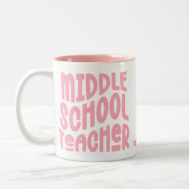 Middle School Teacher Pink Typography Tweekleurige Koffiemok