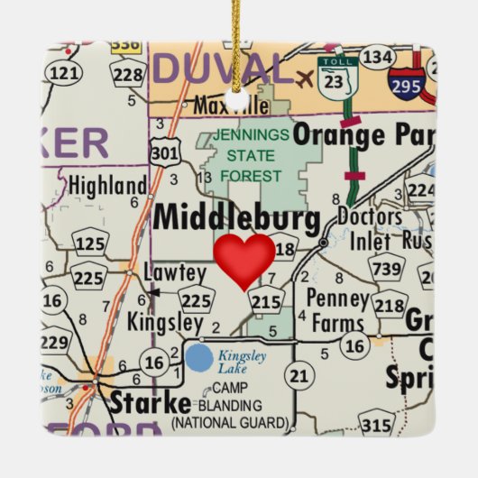 Middleburg Florida Map Keramisch Ornament (Achterkant)