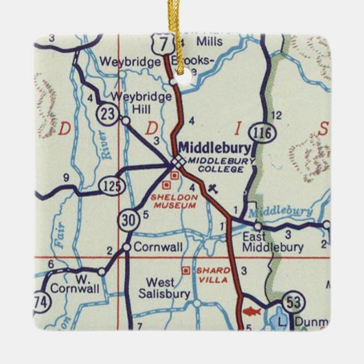 Middlebury VT kaart Keramisch Ornament (Voorkant)