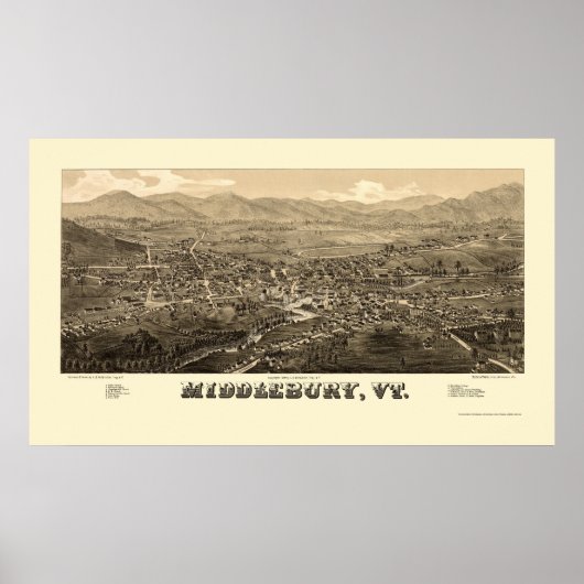 Middlebury, VT Panorama Map - 1886 Poster (Voorkant)