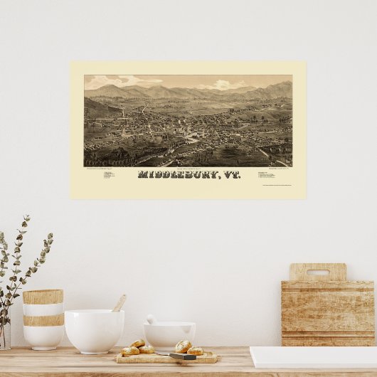 Middlebury, VT Panorama Map - 1886 Poster (Keuken)