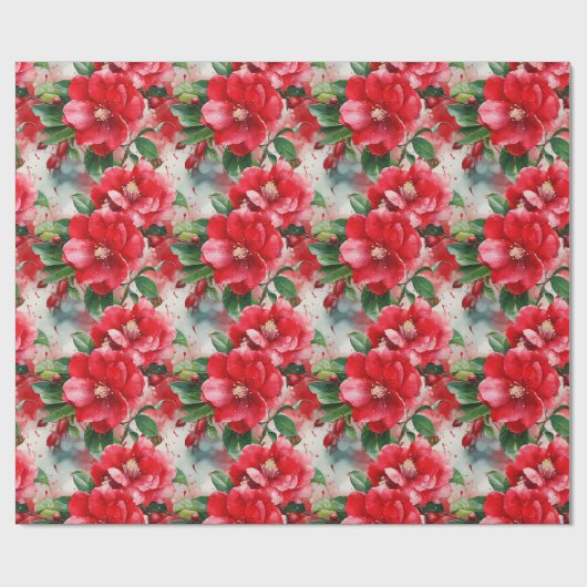 Middlemisse's Red Camellia Floral Pattern Cadeaupapier (Vlak)