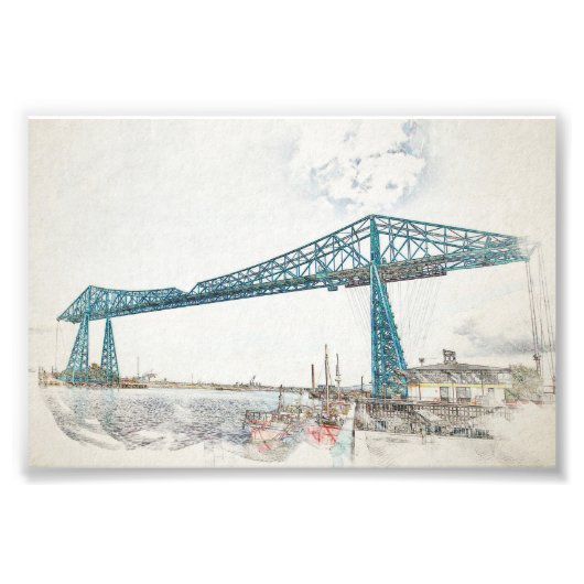 Middlesbrough Transporter Bridge Artistieke Schets Foto Afdruk (Voorkant)