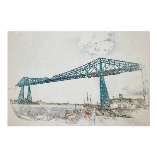 Middlesbrough Transporter Bridge Artistieke Schets Perfect Poster (Voorkant)