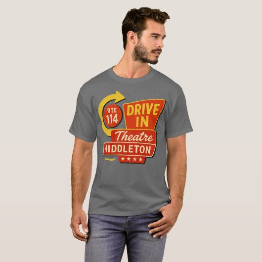 Middleton RT 114 Drive-in Middleton, MA Retro Driv T-shirt (Voorkant volledig)