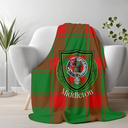 Middleton Scottish Clan Tartan Crest Fleece Deken