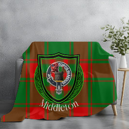 Middleton Scottish Clan Tartan Crest Fleece Deken