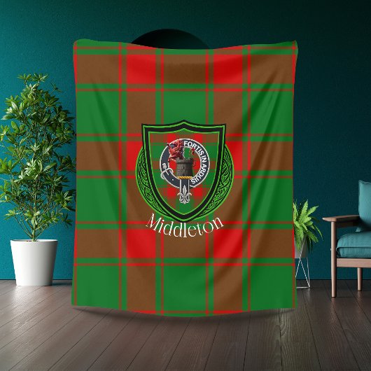 Middleton Scottish Clan Tartan Crest Fleece Deken
