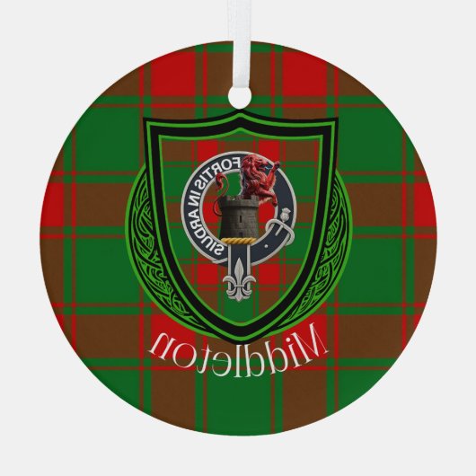 Middleton Scottish Clan Tartan & Crest Glas Ornament (Achterkant)