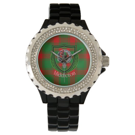 Middleton Scottish Clan Tartan & Crest Horloge (Voorkant)