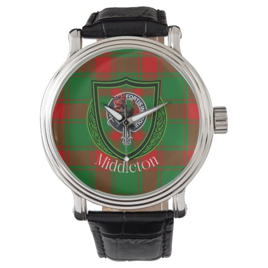 Middleton Scottish Clan Tartan & Crest Horloge (Voorkant)
