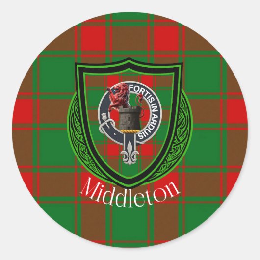 Middleton Scottish Clan Tartan & Crest Ronde Sticker (Voorkant)