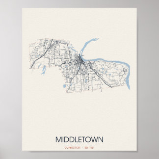 Middletown Connecticut Straatkaart Poster