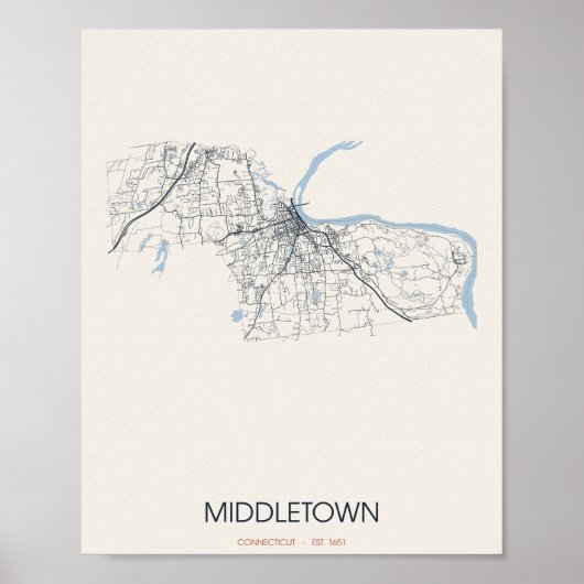 Middletown Connecticut Straatkaart Poster (Voorkant)
