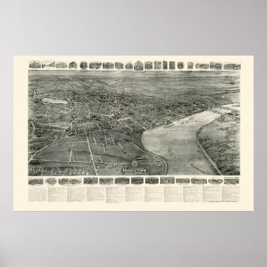 Middletown, CT Panorama Map - 1915 Poster (Voorkant)