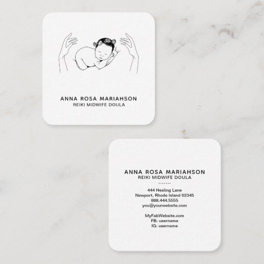 *~* Midechtgenote Reiki Birth Coach Doula Birthing Vierkante Visitekaartje (Voorkant / Achterkant)