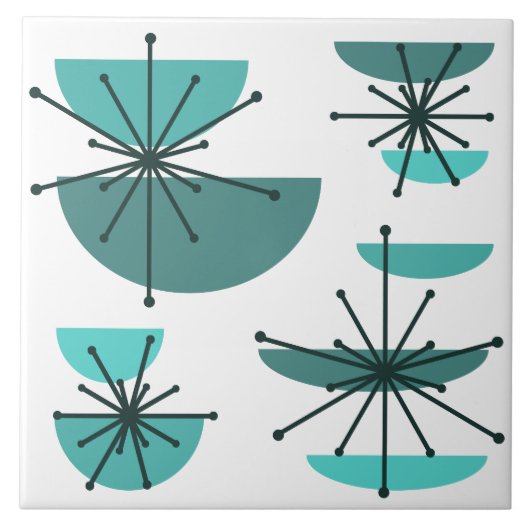 Mideeuw Art Bowls Starbursts Turquoise Tegeltje (Voorkant)