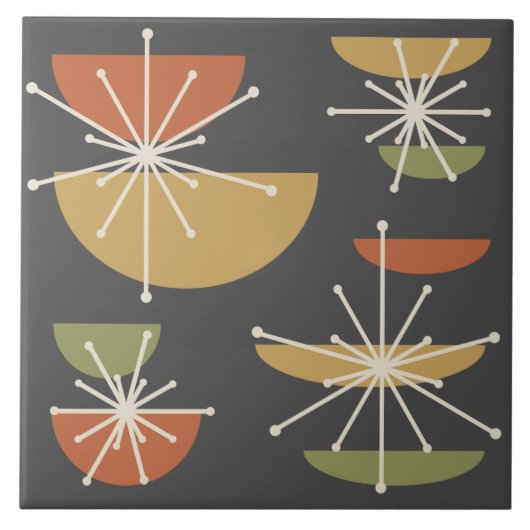 Mideeuw Art Bowls Starbursts Veelkleurige Tegeltje (Voorkant)