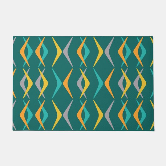Mideeuw Boomerangs Blauwgroen Deurmat (Voorkant)