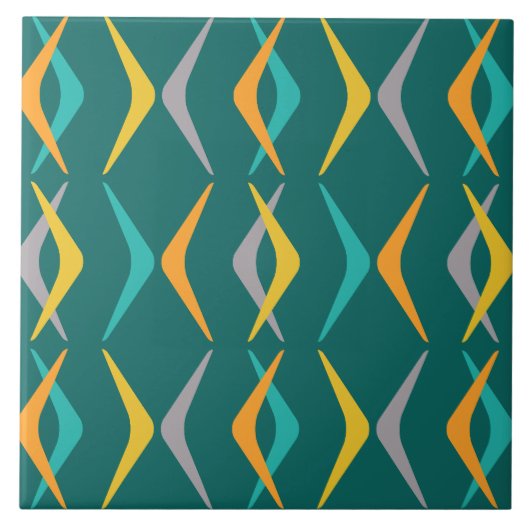 Mideeuw Boomerangs Blauwgroen Tegeltje (Voorkant)