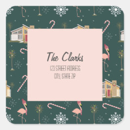 Mideeuw kerstroze huis palmboom vierkante sticker