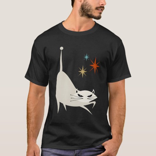 Mideeuw Mid Century Kat Atomic Age Ruimte Modern T-shirt (Voorkant)