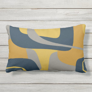 Mideeuw Modern Abstract 2 Mustard Navy Gray Buitenkussen