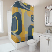 Mideeuw Modern Abstract 2 Mustard Navy Gray Douchegordijn (In situ)