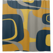 Mideeuw Modern Abstract 2 Mustard Navy Gray Douchegordijn (Voorkant)
