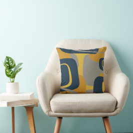 Mideeuw Modern Abstract 2 Mustard Navy Gray Kussen