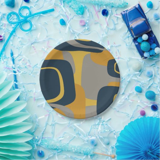 Mideeuw Modern Abstract 2 Mustard Navy Gray Papieren Bordje (Feest)