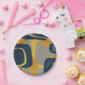 Mideeuw Modern Abstract 2 Mustard Navy Gray Papieren Bordje (Feest)