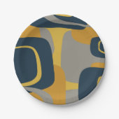 Mideeuw Modern Abstract 2 Mustard Navy Gray Papieren Bordje (Voorkant)