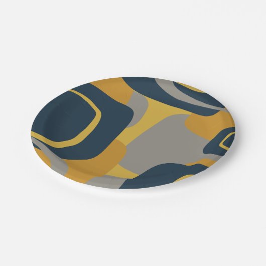 Mideeuw Modern Abstract 2 Mustard Navy Gray Papieren Bordje (Gekanteld)