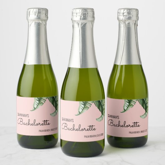 Mideeuw Modern Banana Leaf Bachelorette Favor Sparkling Wijnetiket (Flessen)