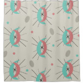 Mideeuw Modern Crescents Turquoise Pink Douchegordijn (Voorkant)