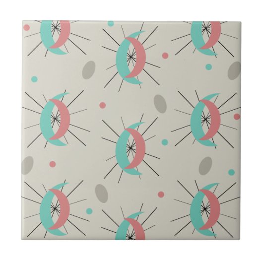 Mideeuw Modern Crescents Turquoise Pink Tegeltje (Voorkant)