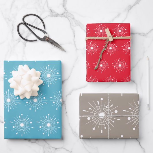 Mideeuw Modern Retro Atomic Snowflake kerst Inpakpapier Vel (Voorkant)