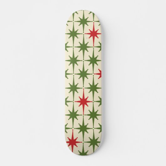 Mideeuw Modern Retro Starbursts Red Green Cream Persoonlijk Skateboard (Voorkant)