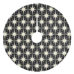 Mideeuw Modern Retro Stars Pattern Black Cream Fleece Kerstboom Rok