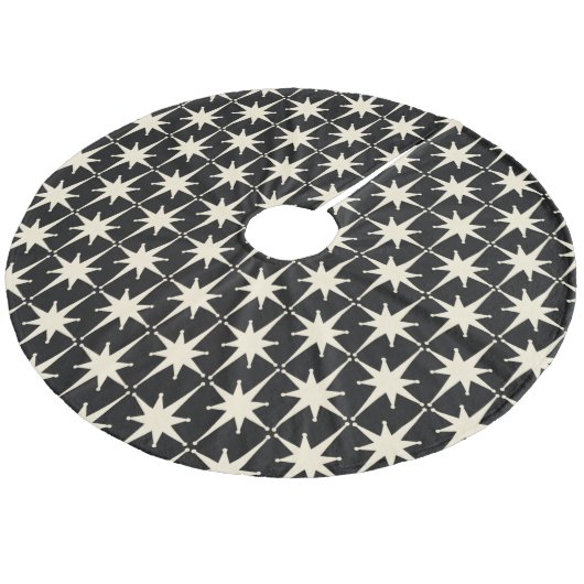 Mideeuw Modern Retro Stars Pattern Black Cream Fleece Kerstboom Rok (Gekanteld)
