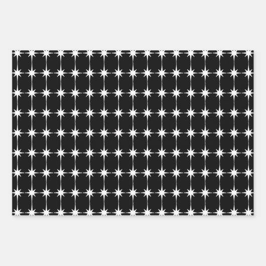 Mideeuw Modern Retro Sterpatroon Zwart & Wit Inpakpapier Vel (Voorkant 3)