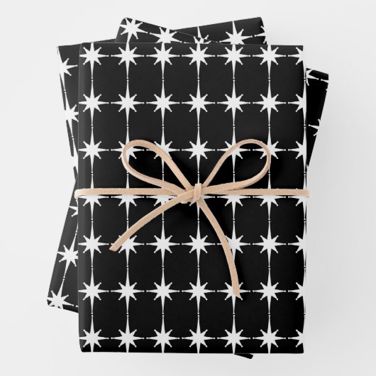 Mideeuw Modern Retro Sterpatroon Zwart & Wit Inpakpapier Vel (In situ)