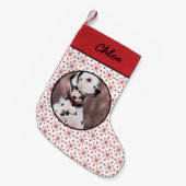 Mideeuw Modern Rood Starburst Patroon Pet Foto Kleine Kerstsok (Voorkant (Hangend))