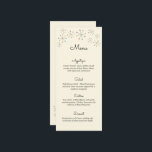 Mideeuw Modern  stijlwentelingsmenu Menu<br><div class="desc">Creëer een mooi en elegant gepersonaliseerd trouwmenu. Deze menukaart is voorzien van een leuke retro vibe met een modern design uit de Middeleeuwse eeuw. Kleurrijke atomaire sterretjes of sneeuwvlokvormen vormen de top. De zwarte sterretjes zijn voorzien van cirkels van blauw, magenta, groen, oranje en geel. Gebruik de velden sjabloon om...</div>