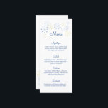 Mideeuw Modern  stijlwentelingsmenu Menu<br><div class="desc">Creëer een mooi en elegant gepersonaliseerd trouwmenu. Deze menukaart is voorzien van een leuke retro vibe met een modern design uit de Middeleeuwse eeuw. Kleurrijke atomaire sterretjes of sneeuwvlokvormen vormen de top. De sterretvormen zijn in tinten blauw en geel met uw informatie in royal blue lettering. Gebruik de velden sjabloon...</div>