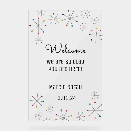 Mideeuw moderne bruiloft welkom acryl bord (Voorkant)