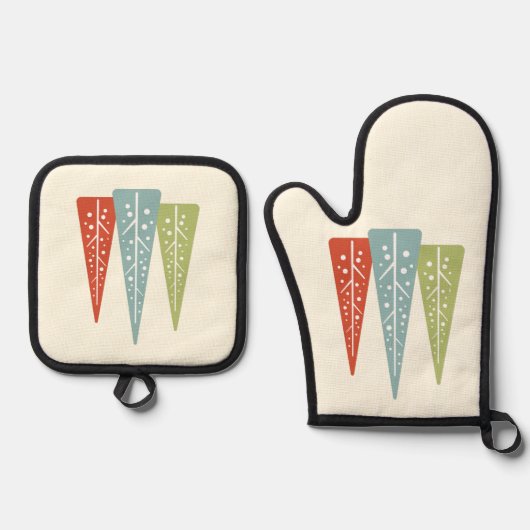 Mideeuw moderne kerstbomen ovenwant & pannenlap set (Voorkant)