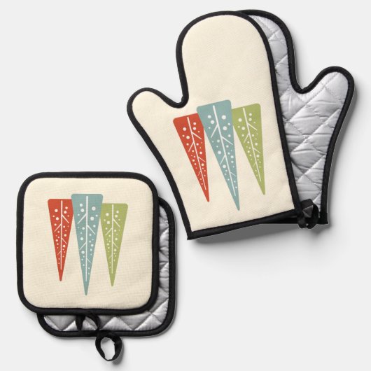 Mideeuw moderne kerstbomen ovenwant & pannenlap set (Voorkant / Achterkant)