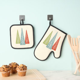 Mideeuw moderne kerstbomen ovenwant & pannenlap set